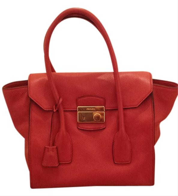 Prada Pinch lock Top Handle Red Leather Tote