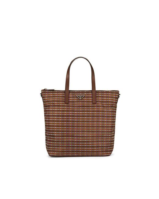 Prada Plaid Brown Nylon Tote