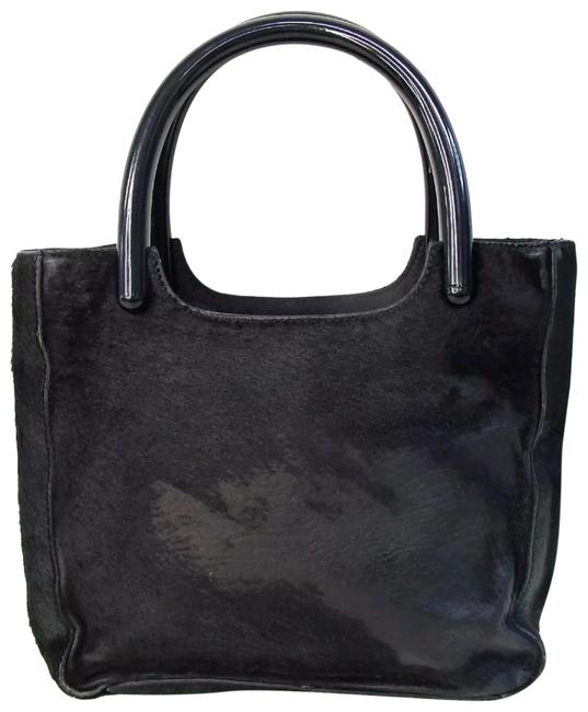 Prada Plastic Handle Harako Hair Satchel Silver Ponyhair Black Pony Fur Tote