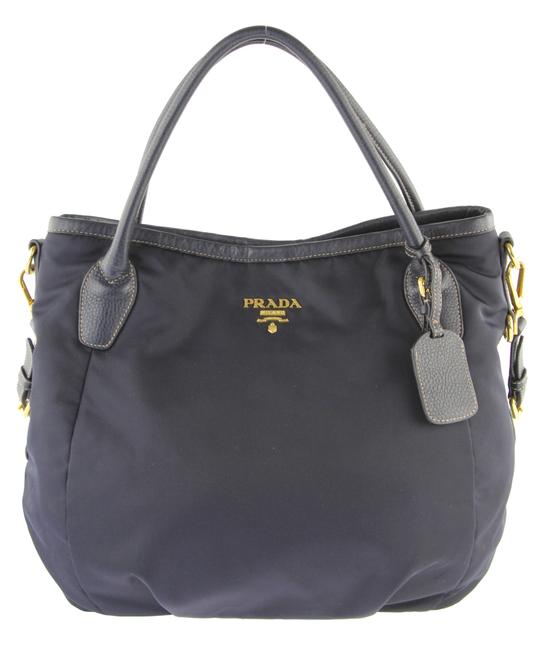 Prada Pleated Navy Blue Canvas Tote