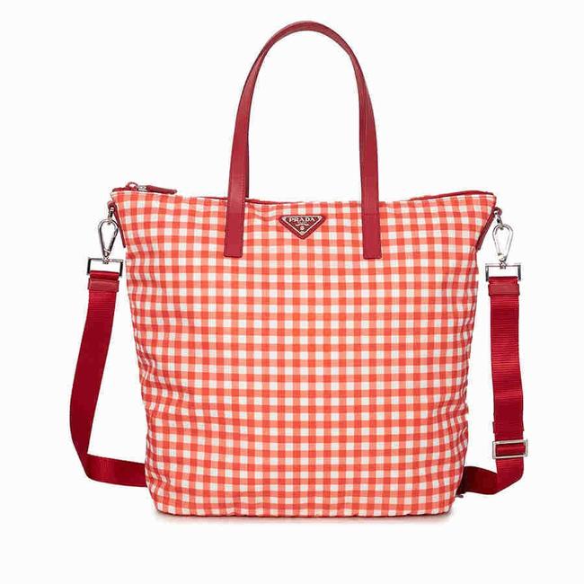 Prada Printed Nylon Rosso Vichy Tote