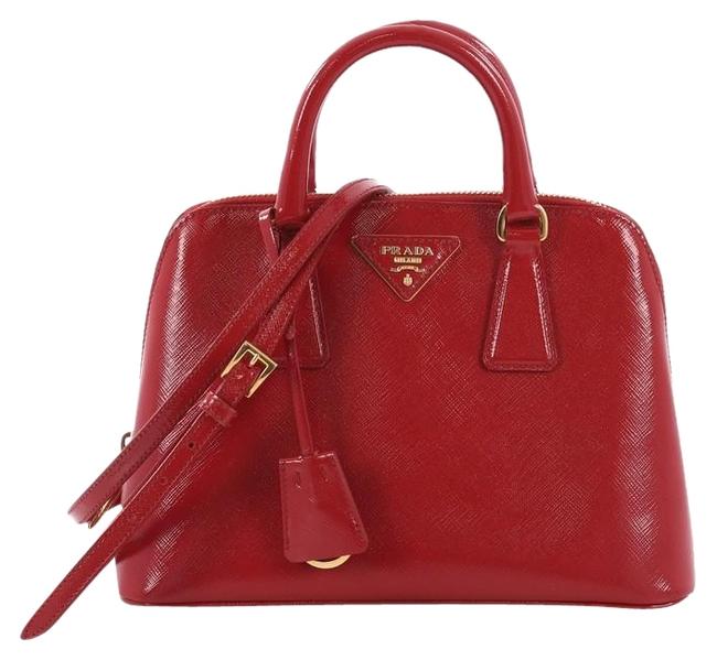 Prada Promenade Handbag Vernice Saffiano Small Red Leather Tote