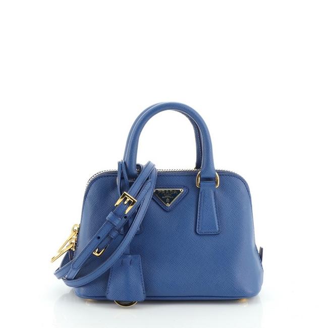 Prada Promenade Saffiano Mini Blue Leather Tote