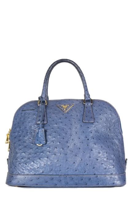 Prada Promenade Struzzo Blue Ostrich Leather Tote