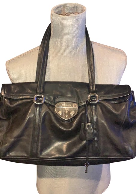 Prada Push Satchel Black Leather Tote