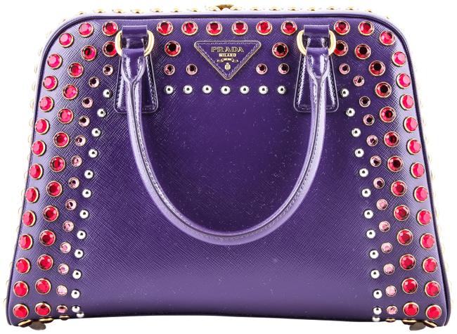 Prada Pyramid Saffiano Vernice Crystal Top * Purple Tote