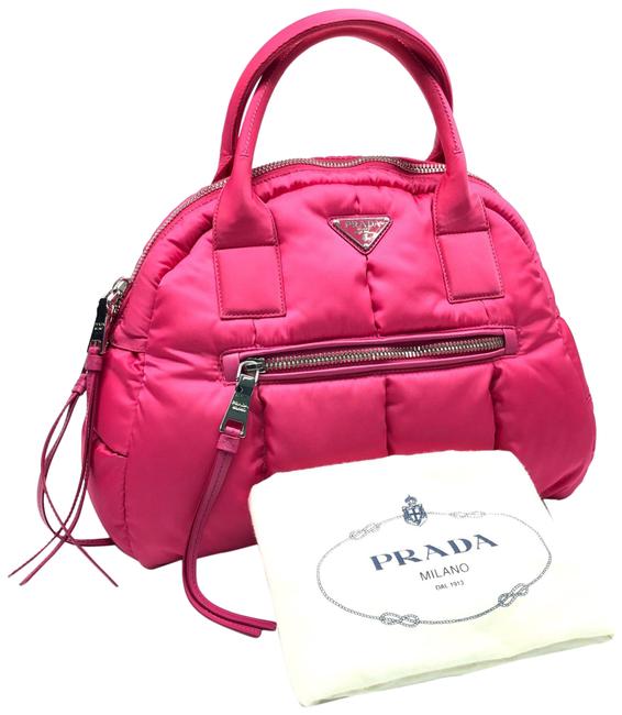 Prada Quilted Handbag with Logo Pink Polyester Tote