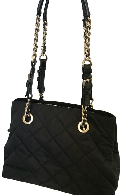 Prada Quilted Tessuto Chain Handbag Black Tote