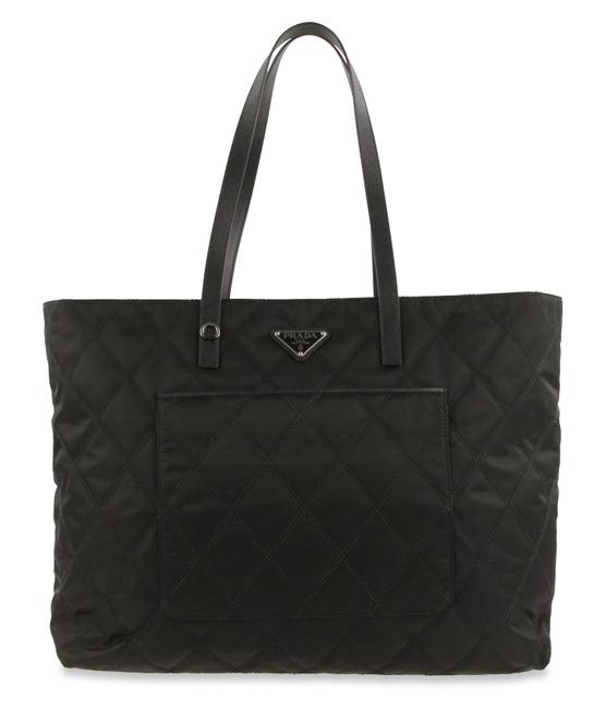 Prada Quilted Tessuto Shopping Black Canvas Tote