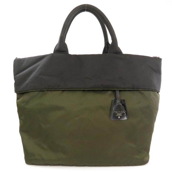 Prada Reversible Logo 2way Ladies Black  Khaki Nylon Tote