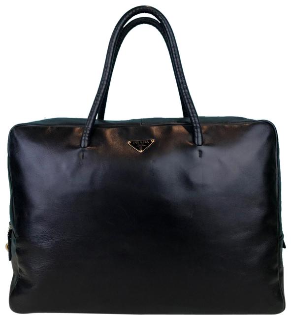 Prada Bag Rolled Handle Large Purse Zipper Sale Black Leather Tote
