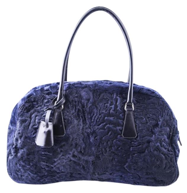 Prada Royal B11300 Blue Rabbit Fur Tote