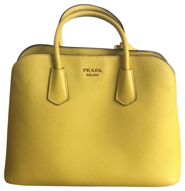 Prada Saffiano Cuir Yellow Girasole Leather Tote