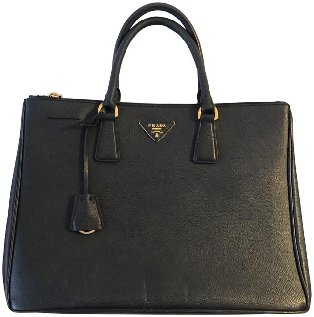 Prada Saffiano Handbag Navy Blue Leather Tote