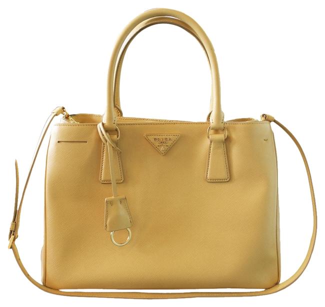 Prada Bag Lux Saffiano Medium Mustard Canvas Tote