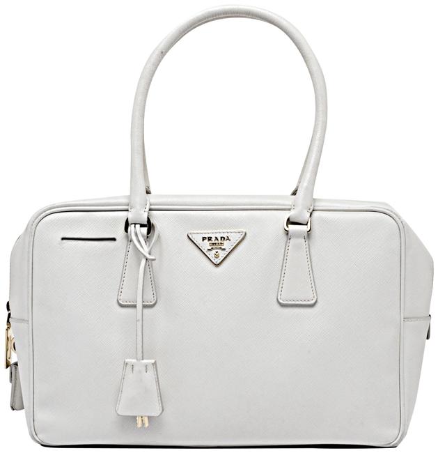 Prada Lux saffiano Lux Zip Handbag with Gold Hardware Off White Leather Tote