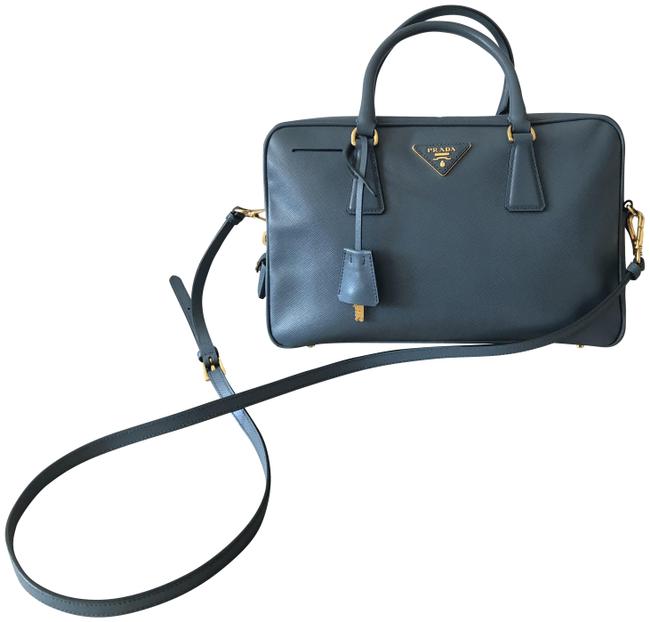 Prada Top Handle Bag Saffiano Blue grey Leather Tote