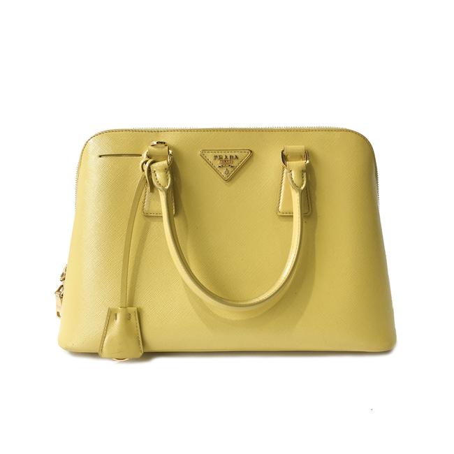 Prada Top Handle Bag Saffiano Yellow Patent Leather Tote