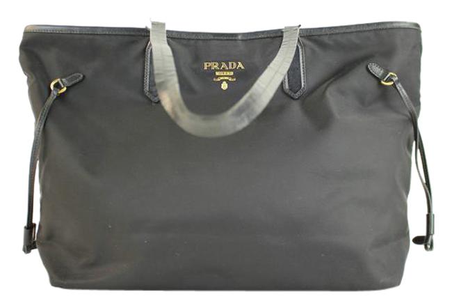 Prada Saffiano Trim Shopper 68pra221 Black Leather Tote