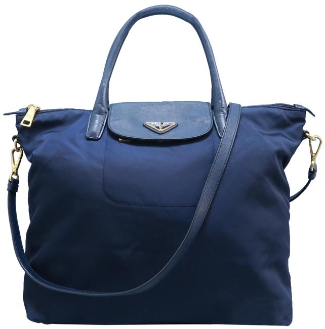 Prada Saffiano trimmed Tessuto Navy Nylon Tote