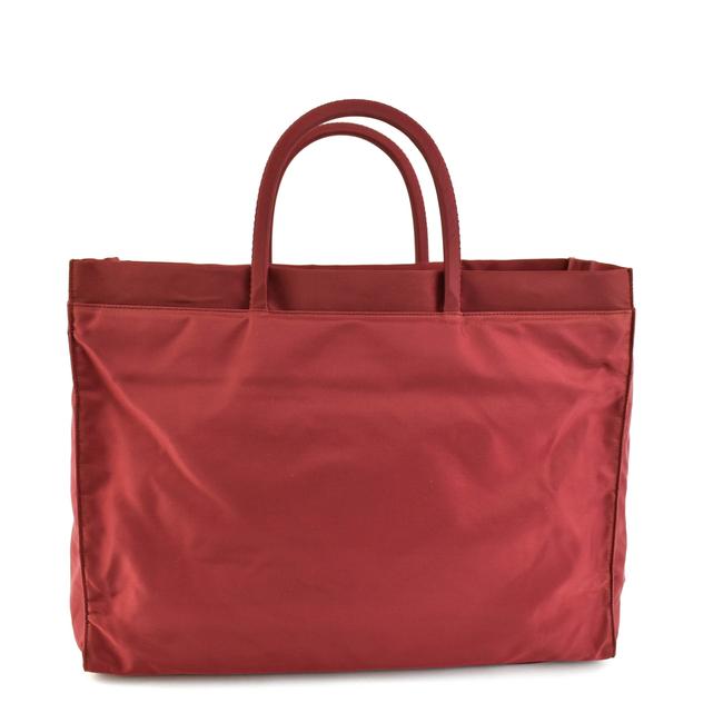 Prada Scarlet Red Vela Nylon  Logo Qx Large Tote
