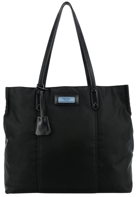 Prada Shopper Black Nylon Leather Tote