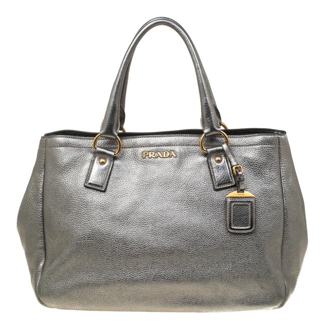 Prada Shopper Silver Leather Tote