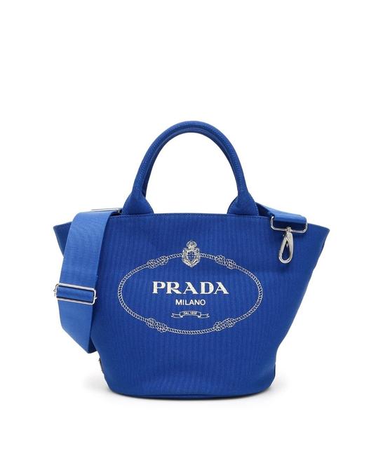Prada Shopping Bag Cr New Logo Blue Hemp Tote
