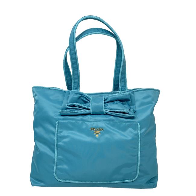Prada New Womens Handbag Blue Nylon Tote