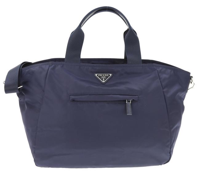 Prada Shopping Baltico Blue Canvas Tote