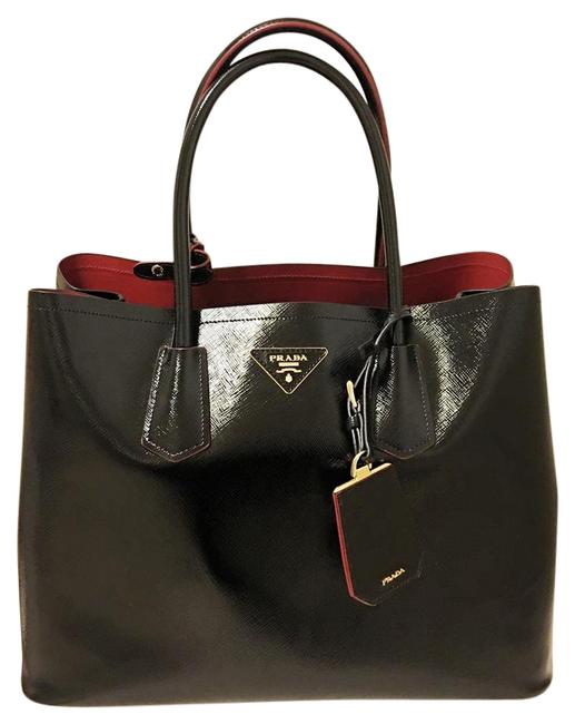 Prada Shopping Black Saffiano Vernice Tote
