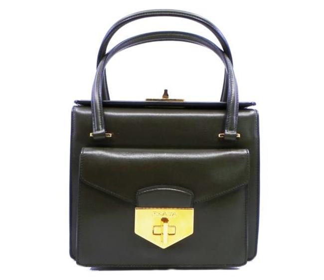 Prada Shopping Box Front Lock Olive Bn2708 Green Calfskin Leather Tote