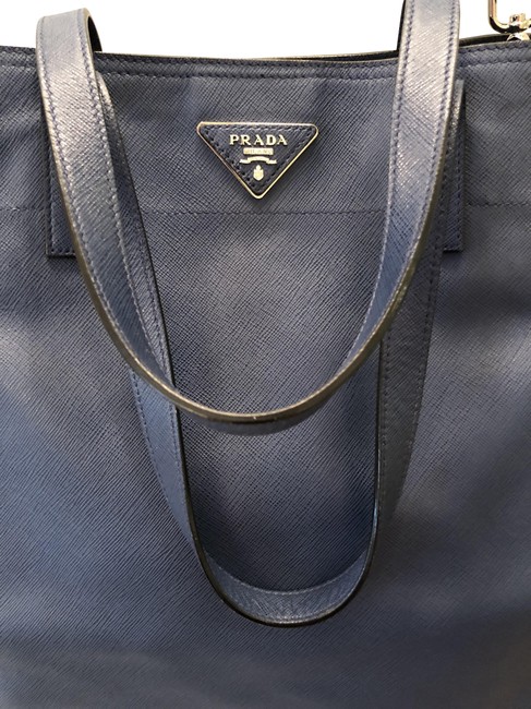 Prada Shopping Convertible Shopping Medium Blue Saffiano Soft Leather Tote