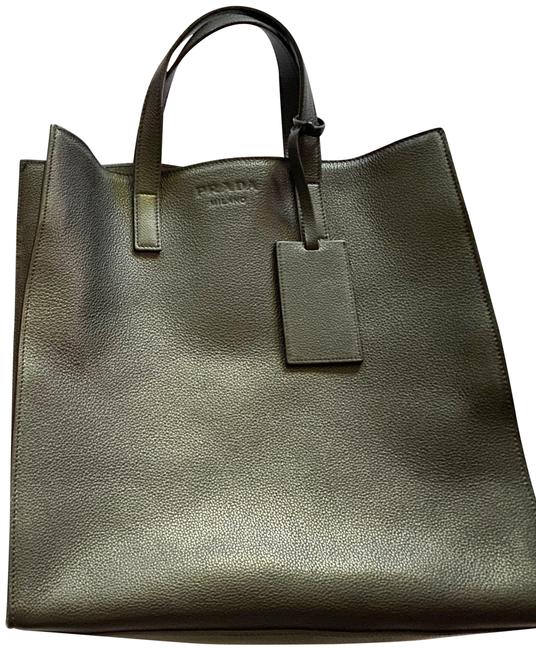 Prada Shopping Convertible Vitello Grain Large Black Leather Tote