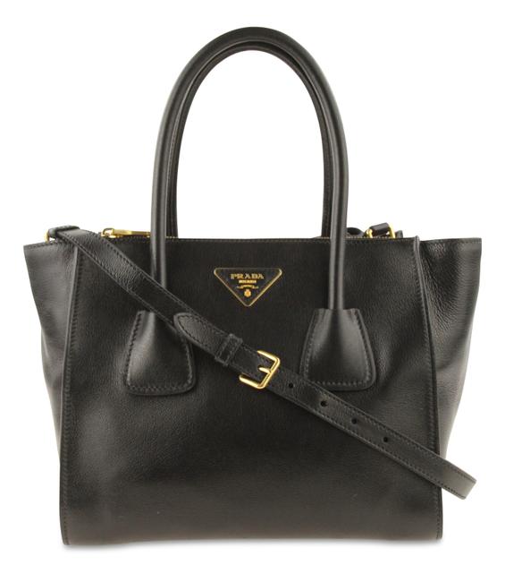 Prada Shopping Glacecalf Black Leather Tote