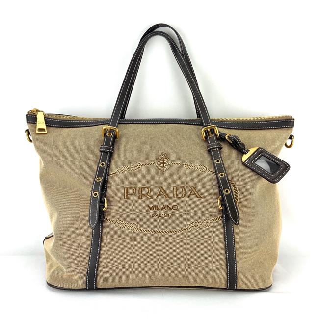 Prada Shopping Jacquard Logo CordaBruciato Beige Canvas Tote