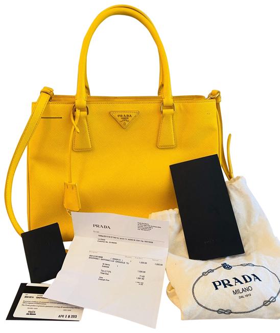 Prada Shopping Lux Medium Yellow Saffiano Leather Tote