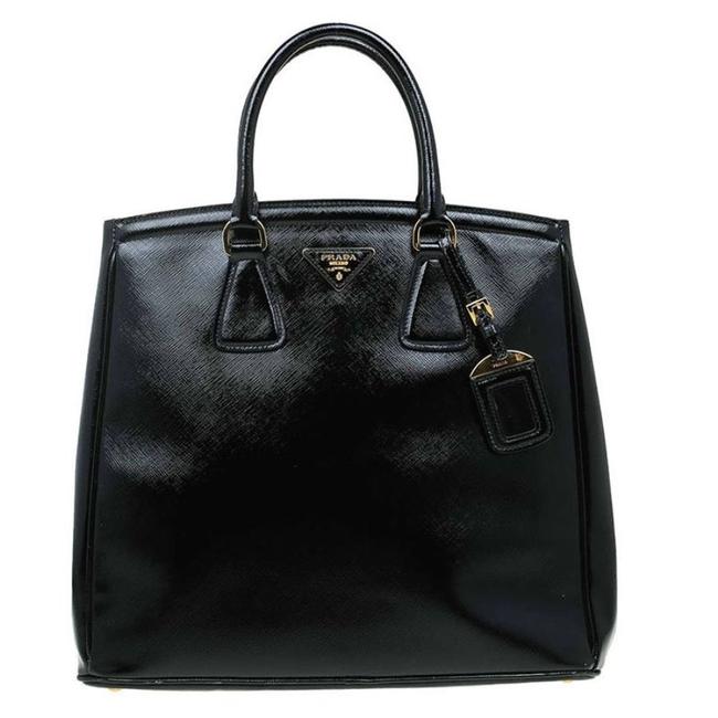 Prada Shopping Lux Saffiano Parabole Black Leather Tote