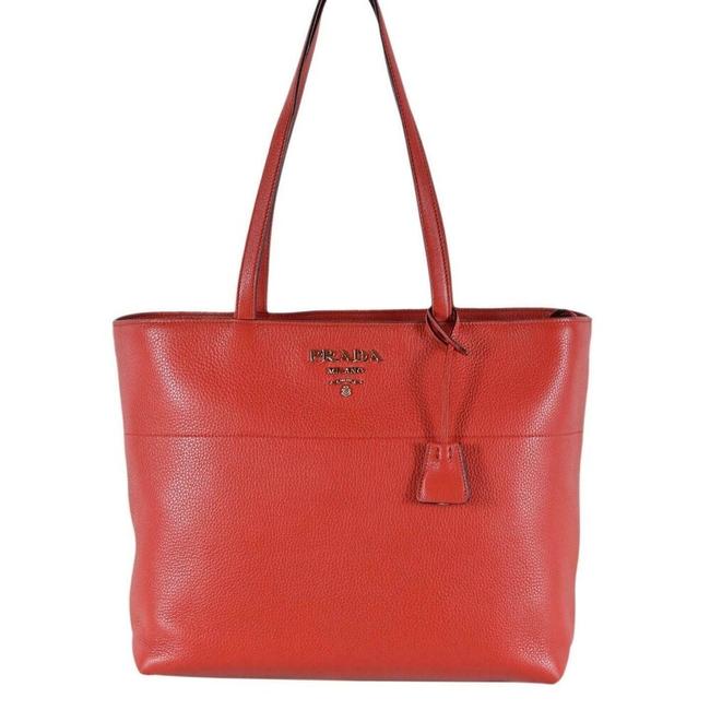 Prada Shopping Phenix Rosso Vitello Pebbled 1bg20 Red Leather Tote