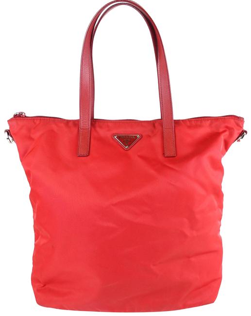 Prada Shopping Red Nylon Tote