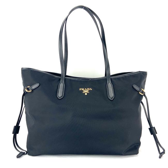 Prada Shopping TessutoSaffiano Leather Black Nylon Tote