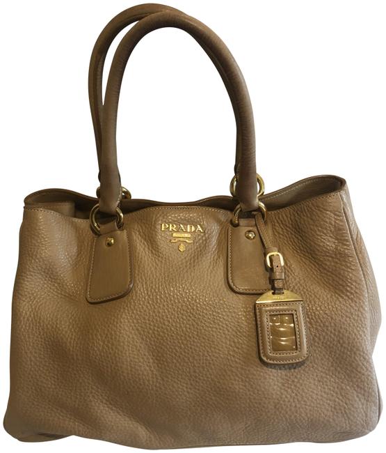 Prada Vitello Daino Shopping Convertible Beige Tan Leather Tote