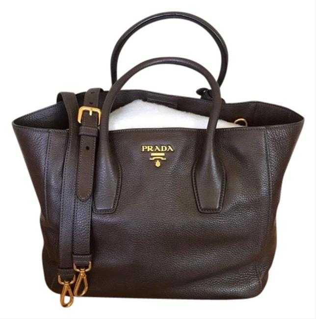 Prada Vitello Daino Shopping Shoulder Bag Brown Pebbled Tote