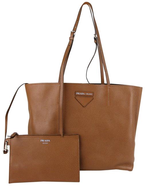 Prada Shopping With Adjustable Handles and Pouch 1bg205 Brown Leather Tote