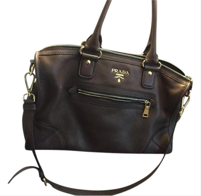 Prada Shoulder Bag Daino Pebbled Top handle And Brown Leather Tote