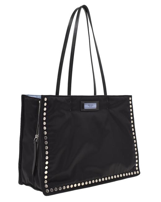 Prada Shoulder Bag Etiquette Studded Black Nylon Tote