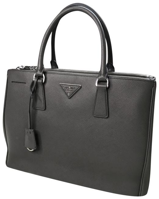 Prada Shoulder Bag Galleria Double Zip Gray Saffiano Leather Tote