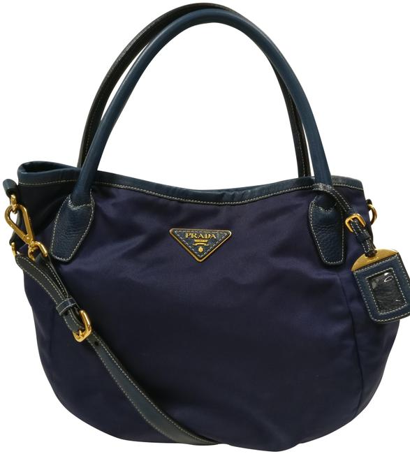 Prada Shoulder Bag Hobo Nylon with Leather Trim Canvas Tote