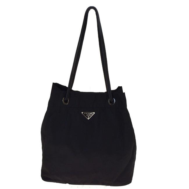 Prada Shoulder Bag Milano Logo Drawstring Italy Black Nylon Tote