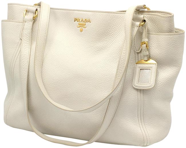 Prada Shoulder Bag Pebbled White Leather Tote